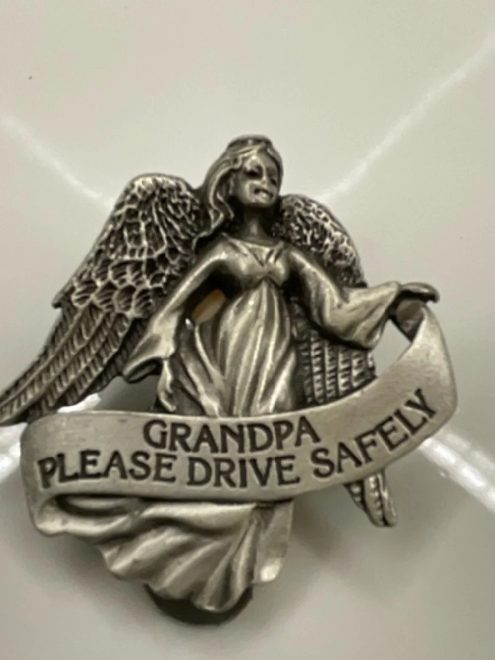 Vintage cathedral art pewter guardian angelvisor clip